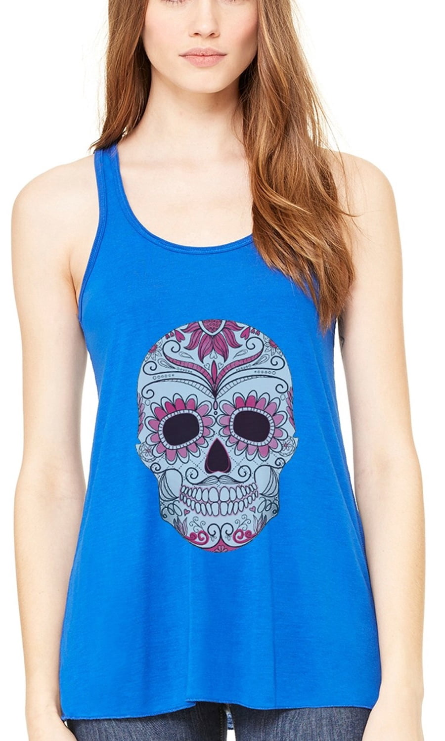 Women's with Floral Skull Flowy Racerback Tank Top