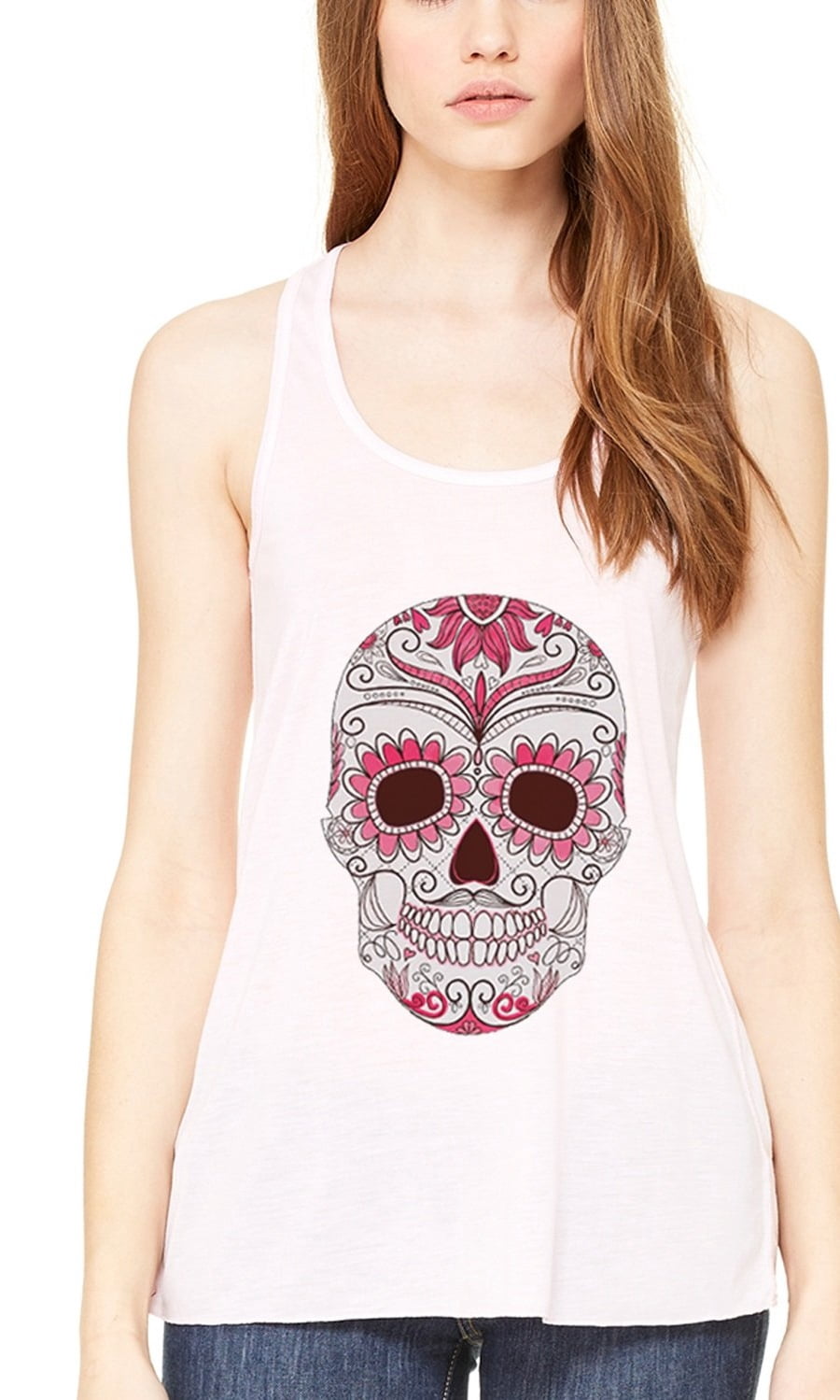 Women's with Floral Skull Flowy Racerback Tank Top