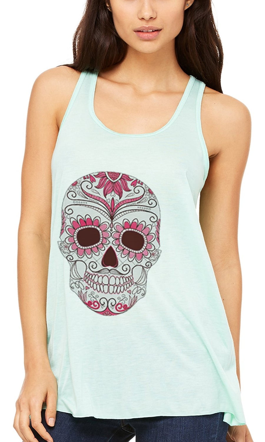 Women's with Floral Skull Flowy Racerback Tank Top