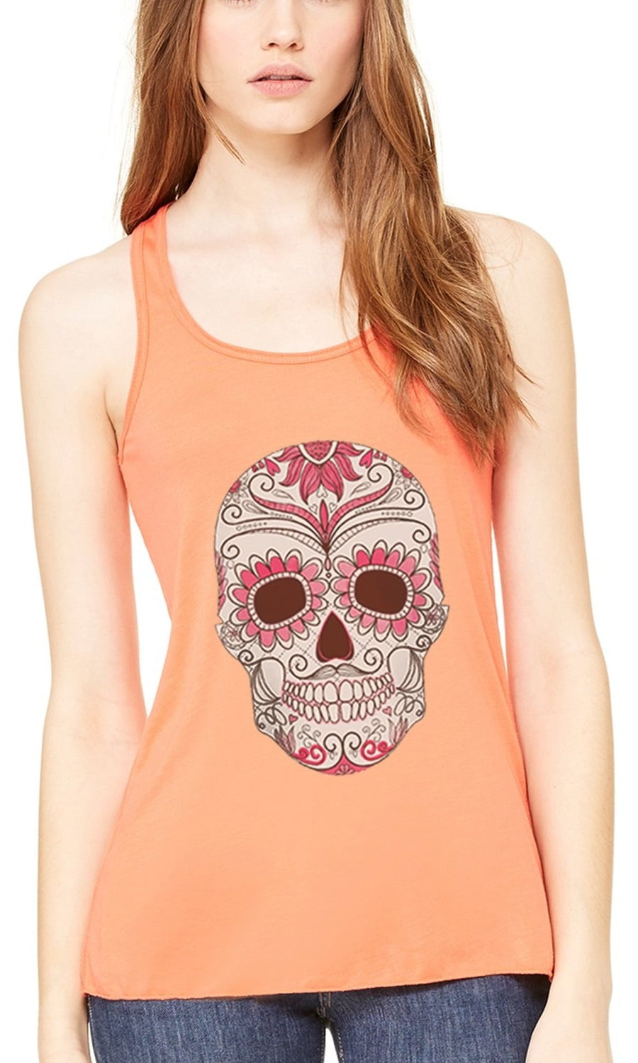 Women's with Floral Skull Flowy Racerback Tank Top
