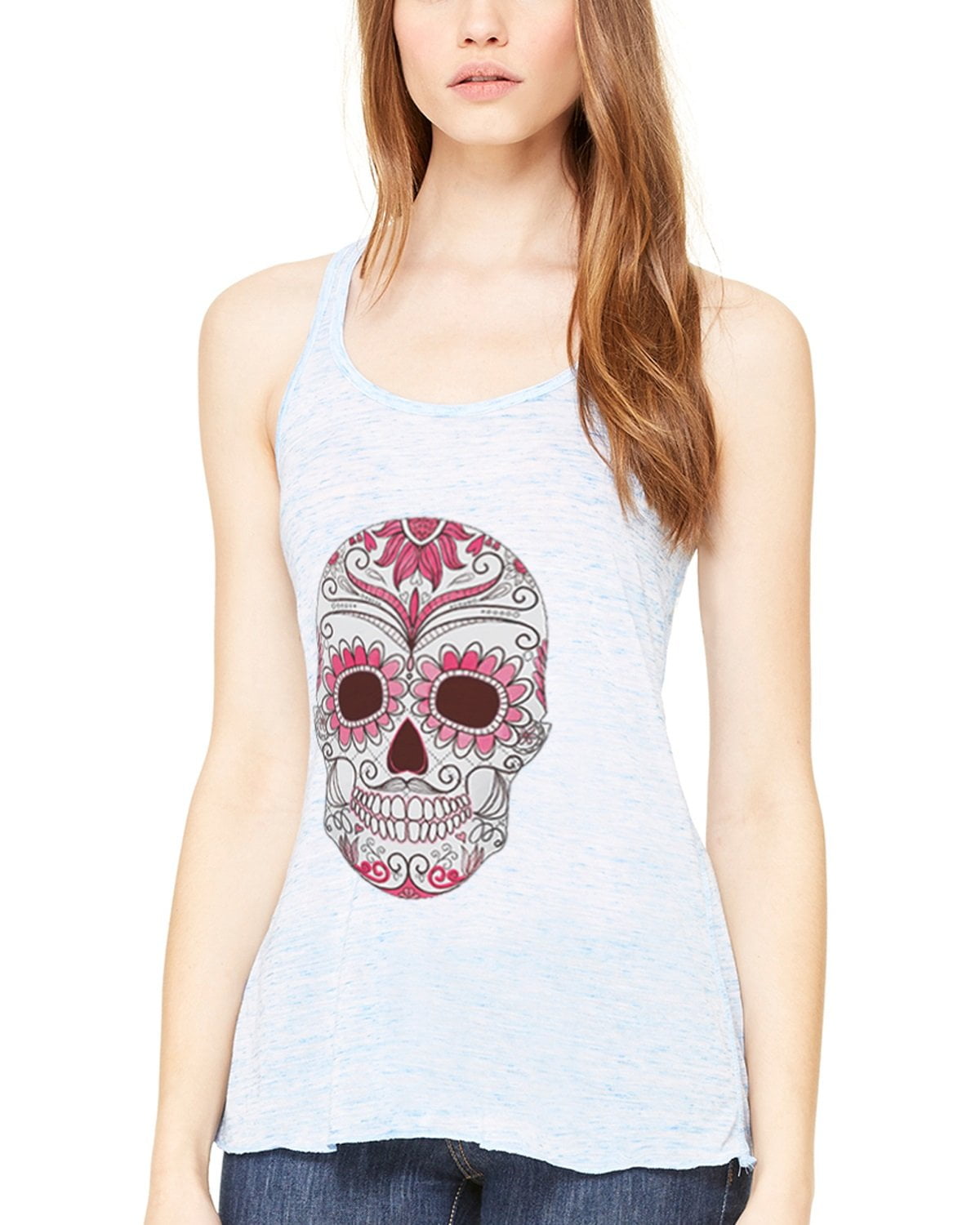 Women's with Floral Skull Flowy Racerback Tank Top