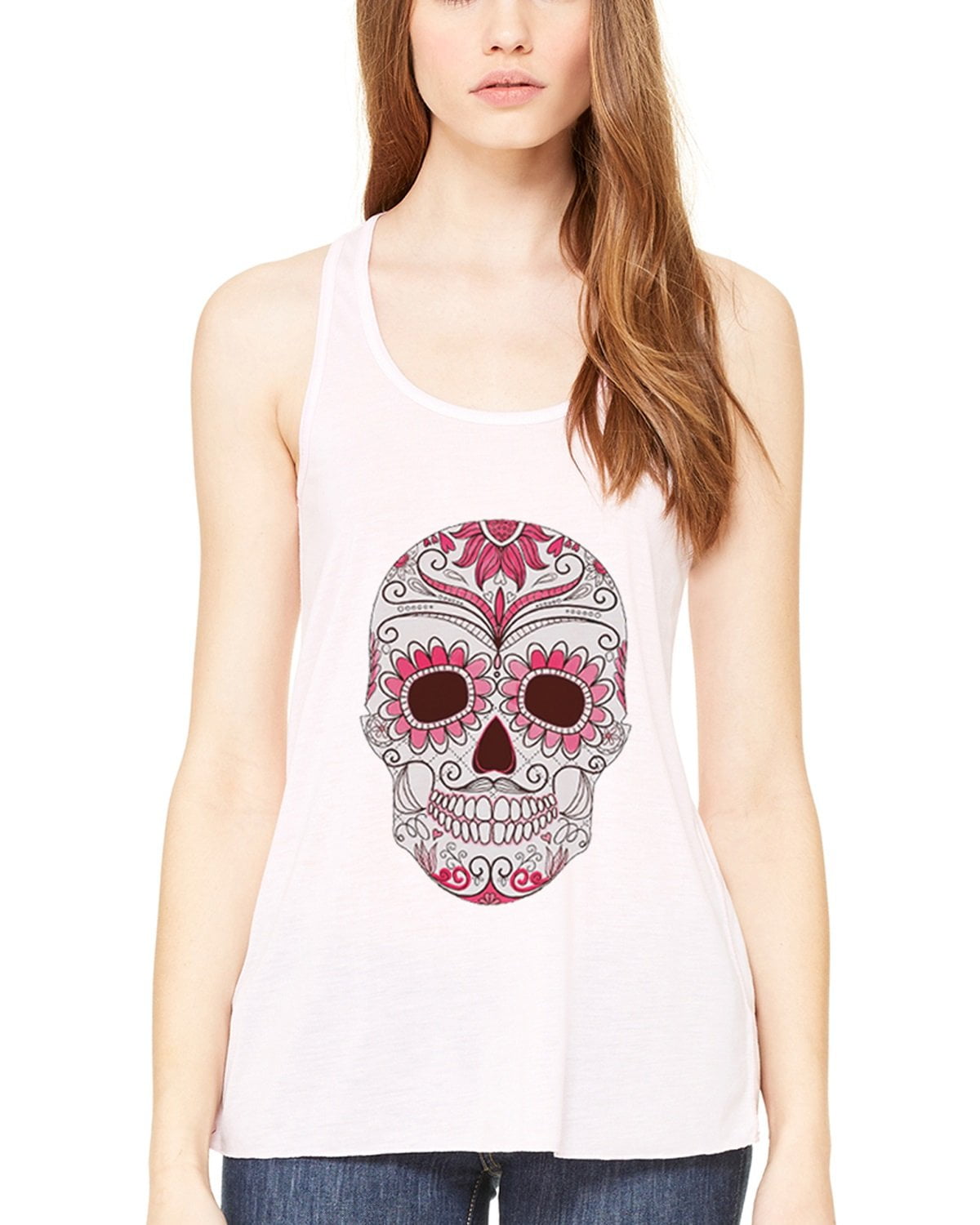 Women's with Floral Skull Flowy Racerback Tank Top