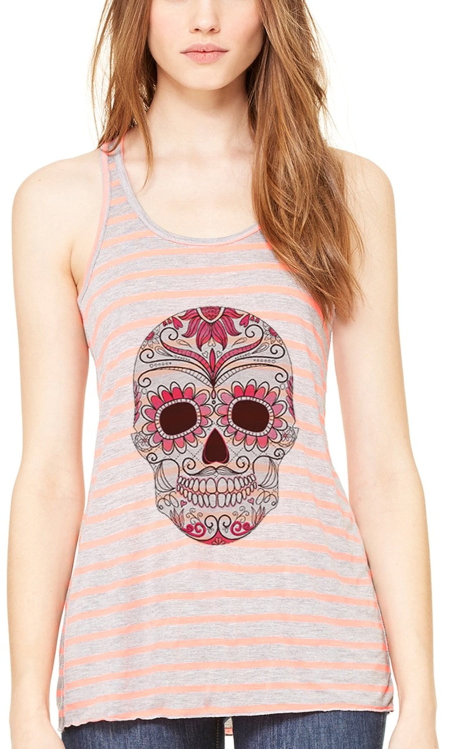 Women's with Floral Skull Flowy Racerback Tank Top