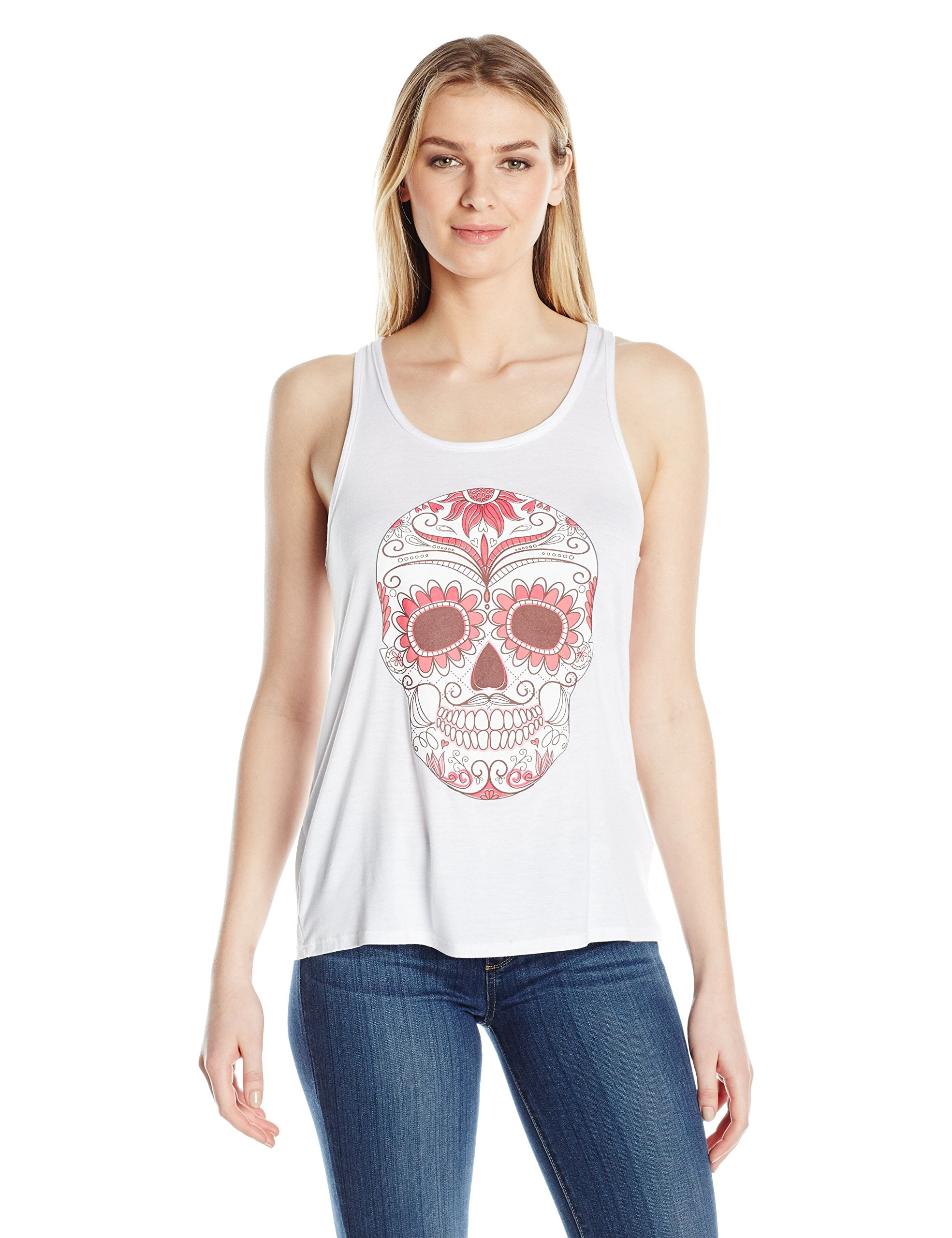 Women's with Floral Skull Flowy Racerback Tank Top
