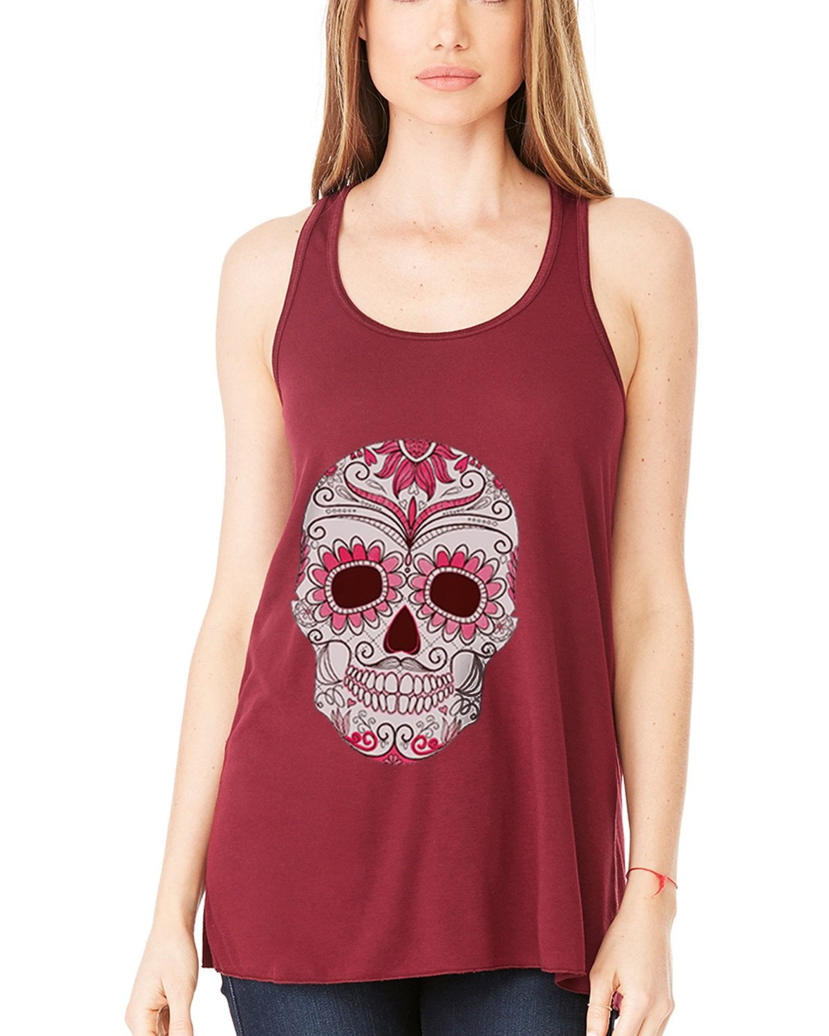 Women's with Floral Skull Flowy Racerback Tank Top