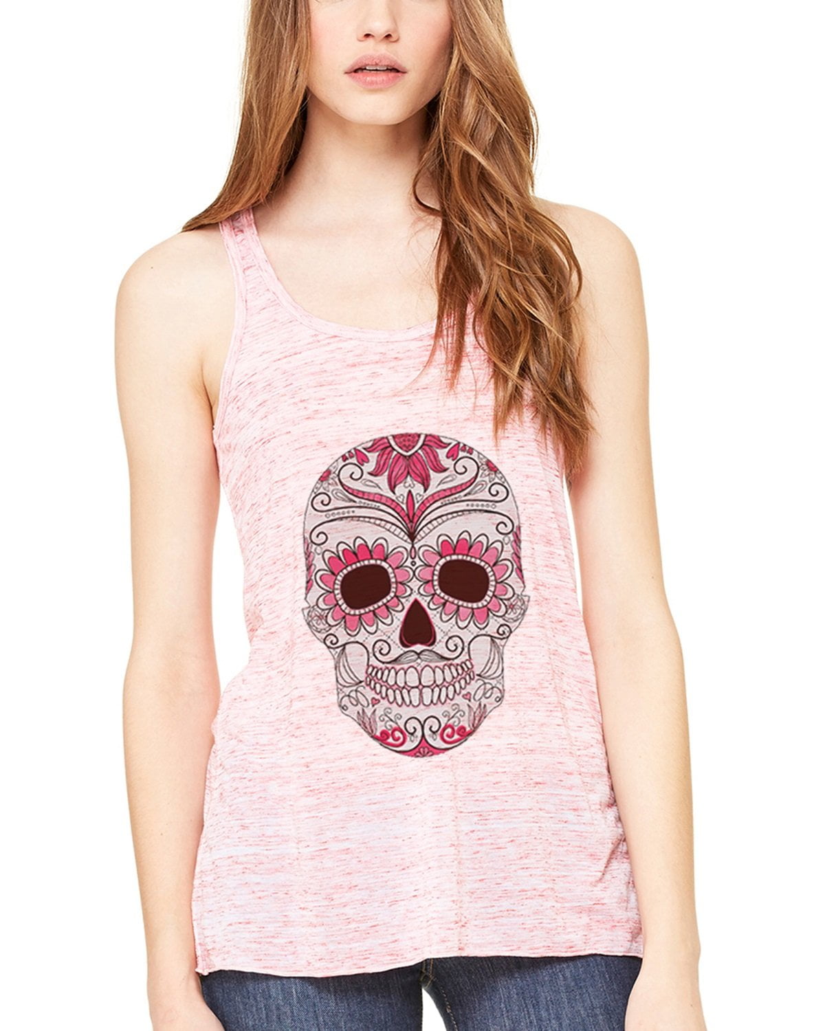 Women's with Floral Skull Flowy Racerback Tank Top