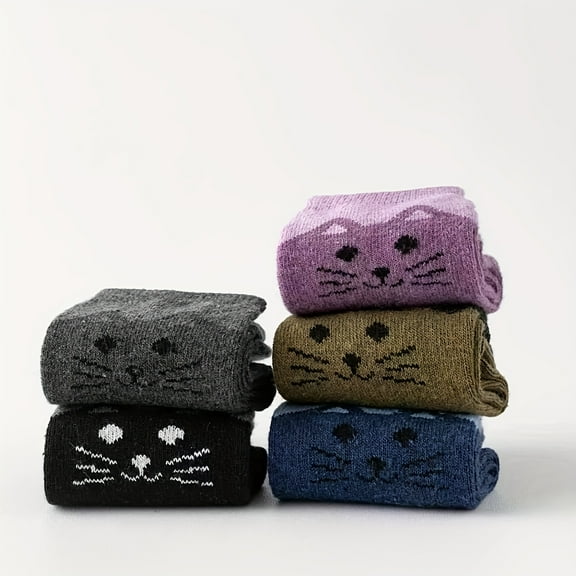 Women's wool tights with cat paw and tabby patterns - soft and warm winter tights, available in multiple colors (black/brown/grey/pink/purple), hand wash only, comfortable wool material, suitable for