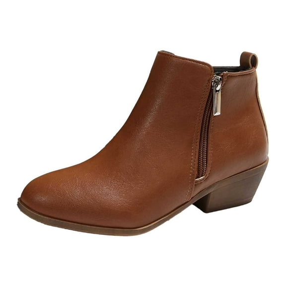 Women'sAnkle Boots Casual Fashion Ankle Boots with Chunky Low Heel and Side Zipper Comfortable Design for Everyday Wear Brown 37