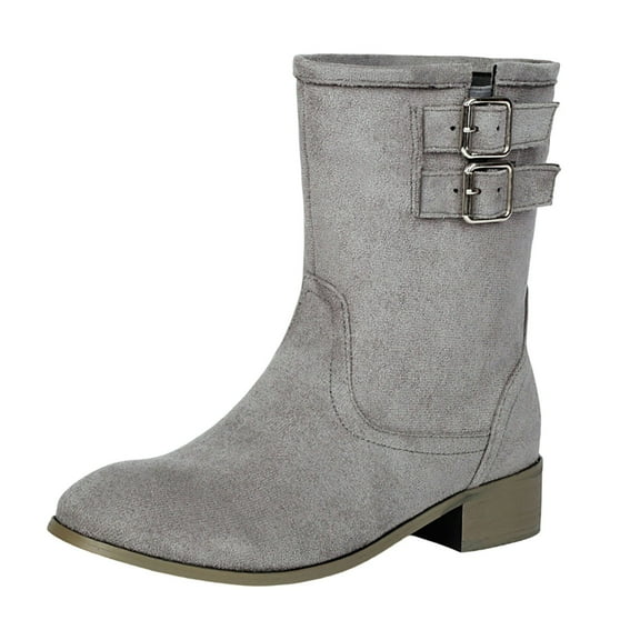 Women'sAnkle Boots Fashion Ankle Boots Chunky Heel Side Zipper Comfortable Walking Booties for Autumn Winter Gray 36