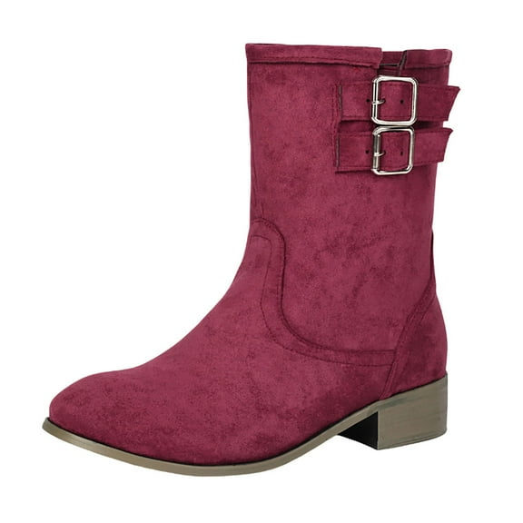 Women'sAnkle Boots Fashion Ankle Boots Chunky Heel Side Zipper Comfortable Walking Booties for Autumn Winter Red 36