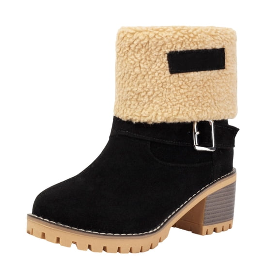 Women'sAnkle Boots Fashion Suede Ankle Boots with Fold over Collar Chunky Low Heel Comfortable Casual Winter Booties Black 36