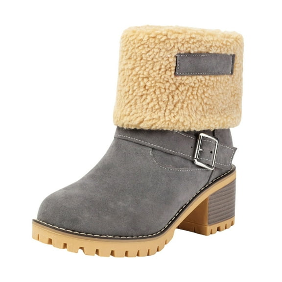 Women'sAnkle Boots Fashion Suede Ankle Boots with Fold over Collar Chunky Low Heel Comfortable Casual Winter Booties Gray 37