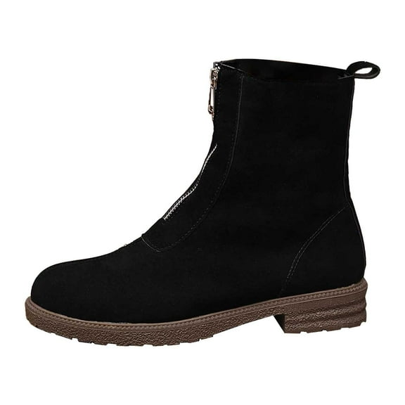 Women'sAnkle Boots Fashion Suede Ankle Boots with Side Zipper Comfortable Low Heel Casual Winter Booties for Everyday Wear Black 40