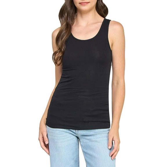 Women'sCertified Organic Cotton Layering Slim Fit Knit Tank Tops, Black, S