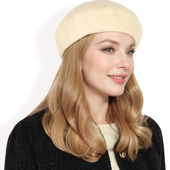 Women'sClassic Wool Beret Hat with Adjustable Inner Band and Timeless Parisian Style-Beige