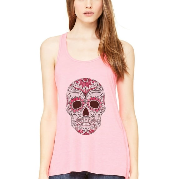 Women'sClementine with Floral Skull Flowy Racerback Tank Top