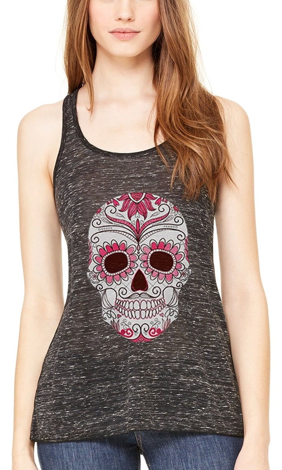 Women'sClementine with Floral Skull Flowy Racerback Tank Top
