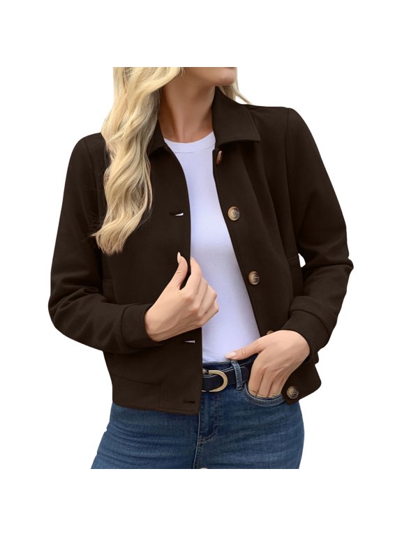 Women'sSynthetic Leather Cropped Shacket Button Front with Side Pockets