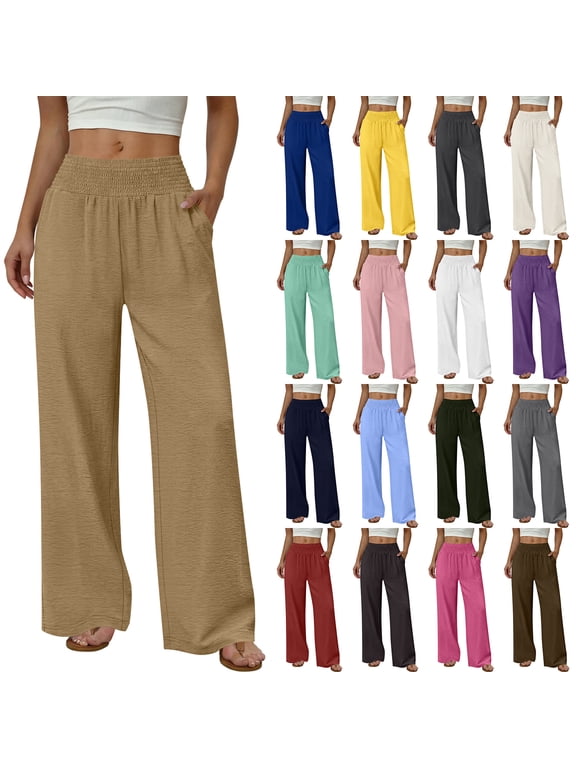 Women'sm Palazzo Pants Stretchy High Waisted Casual Wide Leg Slacks Summer Beach Lounge Trousers with Pockets Mint Green XL