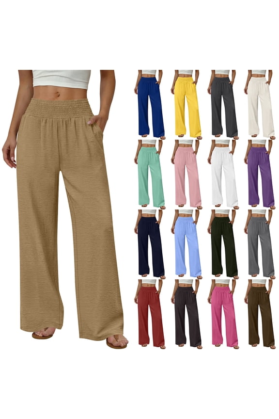 Women'sm Palazzo Pants Stretchy High Waisted Casual Wide Leg Slacks Summer Beach Lounge Trousers with Pockets Mint Green XL