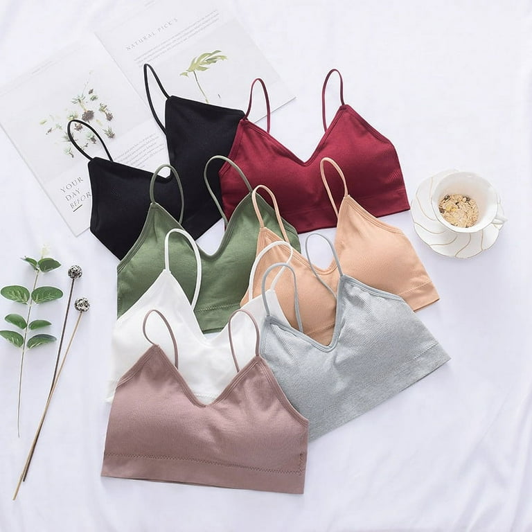 Women sports bra ，No Steel Ring Liner Solid Color Knitting Thread Strap  Underwear，Thick cotton pad Underwear Back Tube Top，Thick cotton pad Elastic  Bra，seven colors 