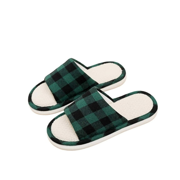 Women'sslipper and Plaid Print Linen Slippers Indoor Slides Comfortable Summer Sandals for Home Leisure Green 37