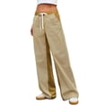 thumbnail image 1 of Women striped wide leg jeans with drawstring waist pocketed casual high waisted denim pants everyday fashion bottoms, 1 of 17