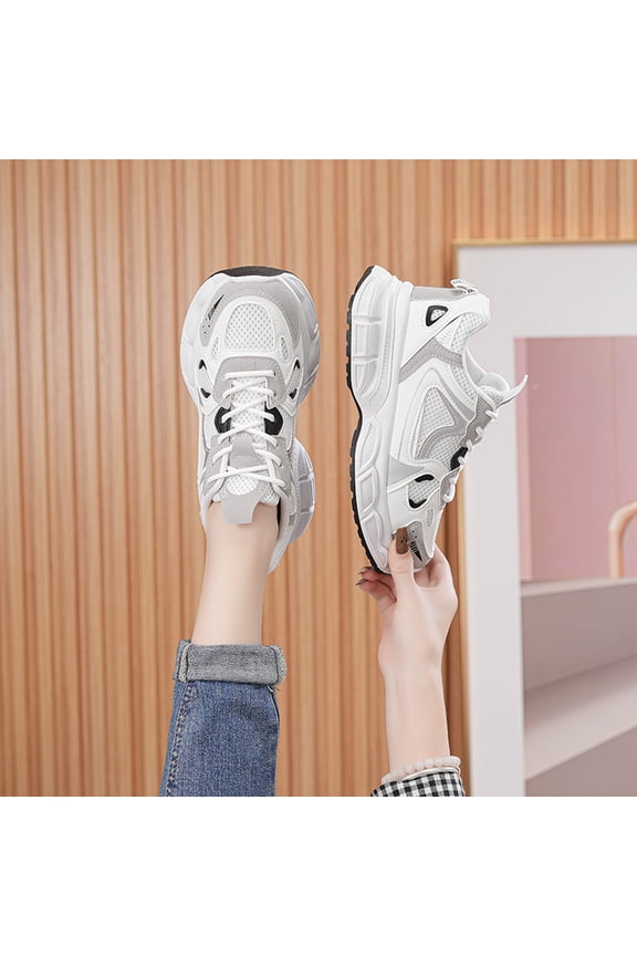 Women stylish platform casual dad shoes, summer breathable mesh sneakers, cushioned comfort sole, non slip traction, lightweight portable footwear for travel and leisure