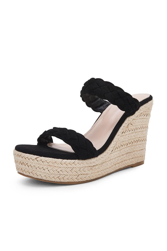 Women wedge-shaped thick soled sandals with double straps woven slippers, summer cute slippers, beach vacation sandals
