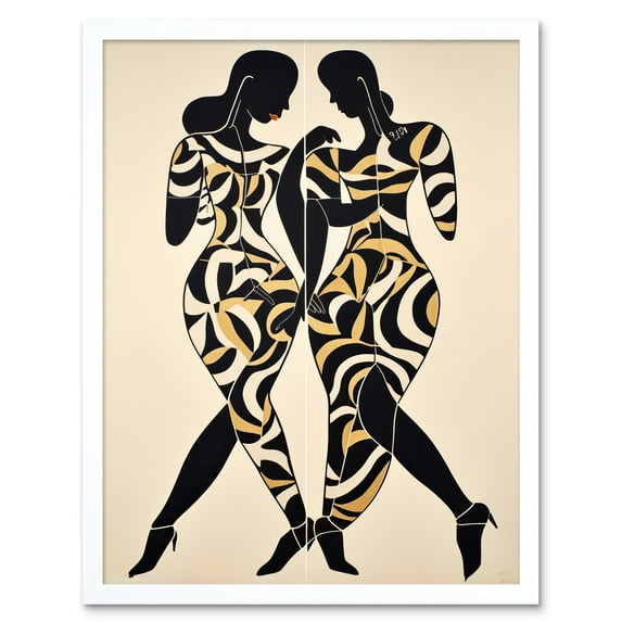 Women with Abstract Pattern Dress Matisse Inspired Silhouettes Body Line Symmetry Art Print Framed Poster Wall Decor 12x16 inch