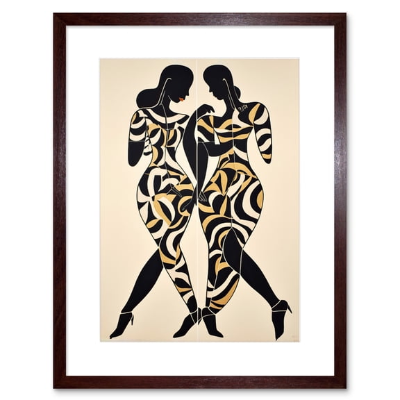 Women with Abstract Pattern Dress Matisse Inspired Silhouettes Body Line Symmetry Artwork Framed Wall Art Print 9X7 Inch