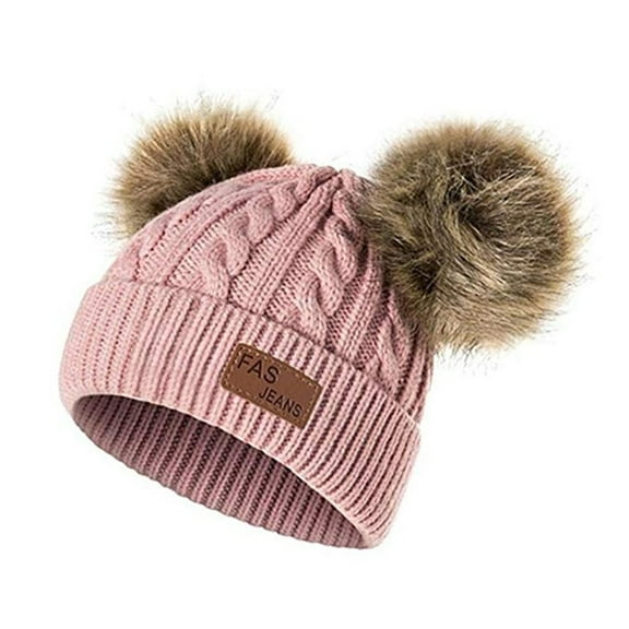 Women with Double Pom Pom, Winter Hats for Women Cold Weather Warm Knit Fleece Lined, Cute Cap Pink Free Size