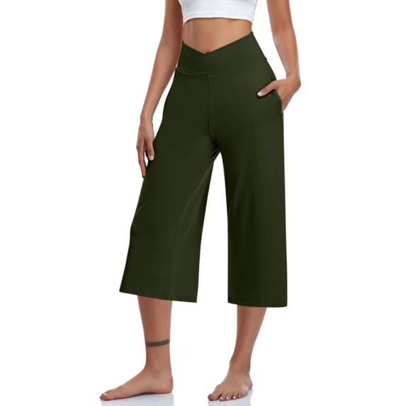 Women with Pockets Loose Fit Wide Leg Yoga Pants for Flowy Capris Lightweight Casual Cropped Pants