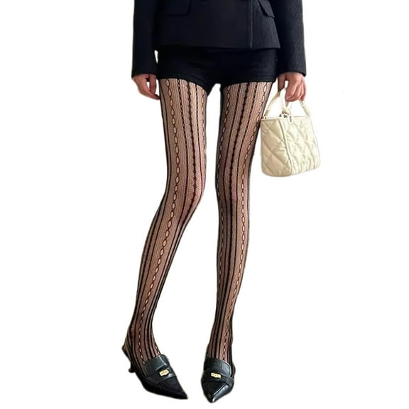 WomenMesh Tights Stockings Vintage Aesthetic 90s Hollowed Geometric Patterned See Through Pantyhose Leggings