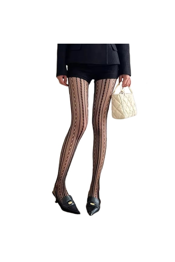 WomenMesh Tights Stockings Vintage Aesthetic 90s Hollowed Geometric Patterned See Through Pantyhose Leggings