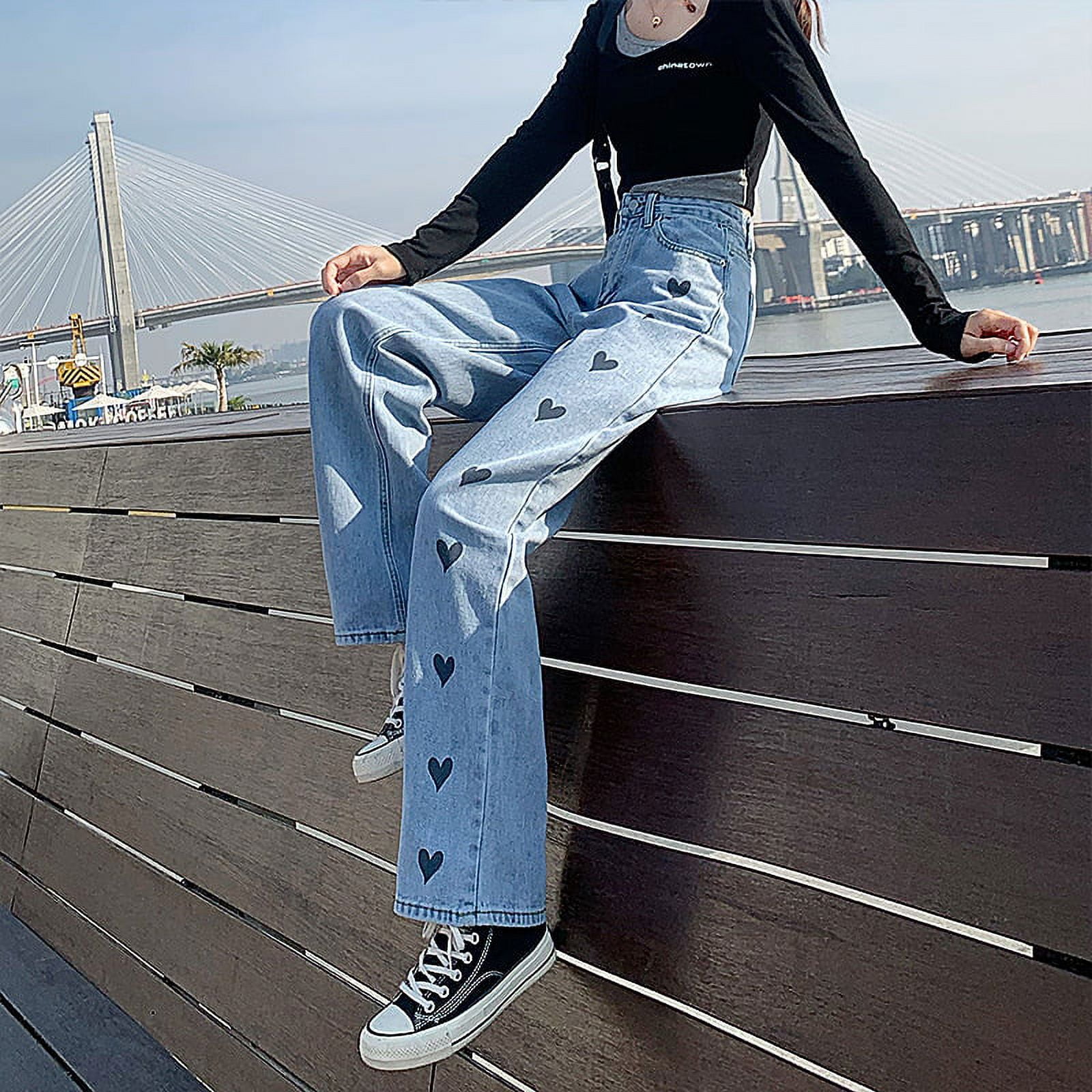 Frontwalk Butterfly Jeans for Teen Girl Fashion Printed Denim Pants Skinny  Stretchy Long Pants with Pockets - Walmart.com