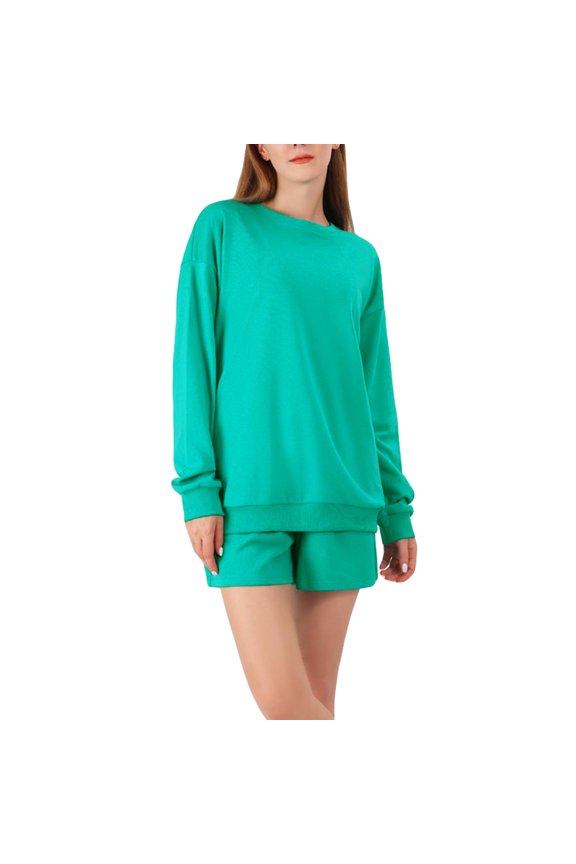 Womenacute;s 2 Piece Fall Outfits Fashion Long Sleeve Crew Neck Sweatshirt + Shorts Set Loungewear Sweatsuit