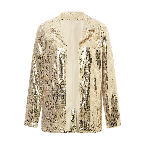 Womenacute;s Casual Solid Color Fashion Sequins Long Sleeves Lapel Jacket Female