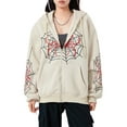 thumbnail image 1 of Womenacute;s Halloween Casual Hooded Coat Long Sleeve Spider Web Print Zip Up Hoodie with Pockets, 1 of 9