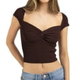 thumbnail image 1 of Womenacute;s Knit Crop Tops, Short Sleeve Sweetheart Neck Solid Color Twist Front T-Shirts, 1 of 6