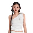 thumbnail image 1 of Womenacute;s Solid Color Tank Tops, Summer One Shoulder Sleeveless 3D Rosette Ruched Tops, 1 of 10