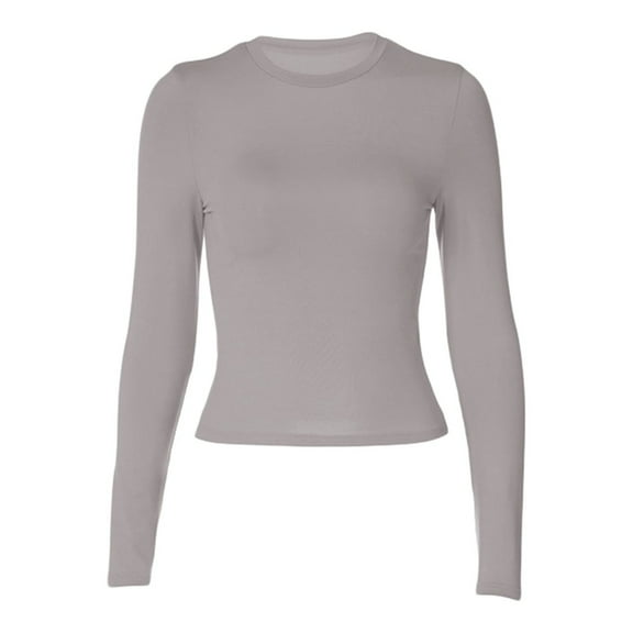 Womenacute;s Spring Autumn Slim Tops Solid Color Long Sleeve Round Neck Blouse