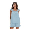 thumbnail image 1 of Womenacute;s Summer 2PCS Pajamas Sets Sleeveless Backless Sling Vest + Solid Color Ruffle Shorts, 1 of 10
