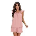 thumbnail image 1 of Womenacute;s Summer 2PCS Pajamas Sets Sleeveless Backless Sling Vest + Solid Color Ruffle Shorts, 1 of 10