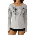 thumbnail image 1 of Womenacute;s T-Shirts Cross Wings Print Long Sleeves Shallow V Neck Design Streetwear, 1 of 10