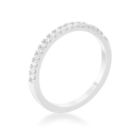 Womens 0.11 CT Cubic Zirconia Rhodium Plated Classic Band Ring with Round Cut Cubic Zirconia in A Pave Setting in Silvertone - Size 7