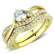 Womens 0.4 Carat Round Cut CZ 14K Gold IP 316 Stainless Steel Wedding Ring Set - Size 5