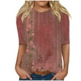 thumbnail image 1 of Womens 1/2 Sleeve Tops 2024, Casual Fashion Style Shirts Crew Neck Loose-Fitting Blouses Flower Print Tees, 1 of 5
