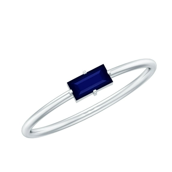 Rosec Jewels Womens Baguette Cut Blue Sapphire Promise Ring, East West Blue Sapphire Ring, Blue Sapphire Promise Ring for Her, 18K White Gold, US 8.00