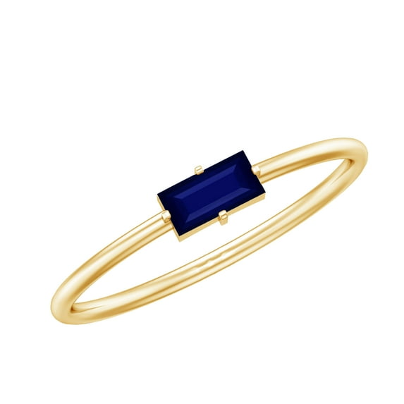 Rosec Jewels Womens Baguette Cut Blue Sapphire Promise Ring, East West Blue Sapphire Ring, Blue Sapphire Promise Ring for Her, 18K Yellow Gold, US 12.50